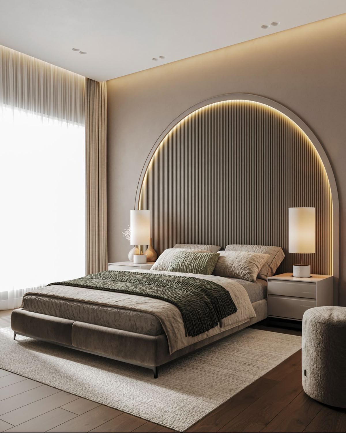 Serene Master Bedroom with Full-Height Upholstered Cushion Headboard #1